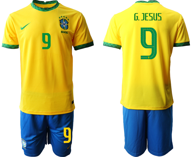 Men 2020-2021 Season National team Brazil home yellow #9 Soccer Jersey1